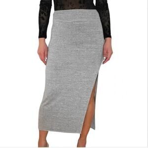 Wilfred Free Shields Skirt XS Light Gray Hi-Rise Pencil Midi Thigh Slit Stretch
